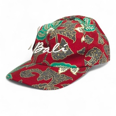 Insolent Bali Batik Hat Cap Red Floral 6-Panel Strapback Indonesia Streetwear