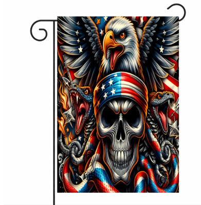 Patriotic Garden Flag 12x18 4th Of JULY Eagle  USA Outdoor Yard Lawn Decor Skull