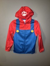 Super Mario Bros Kids Youths Costume Fleece Sweater Hoodie Zip Up Jacket Size 8