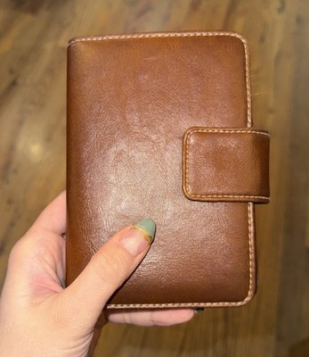 Mini Organizer Brown 6 Ring Faux Leather Binder Planner With Inserts Snap Close