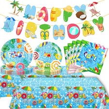 83 PCS Pool Party Supplies Disposable Summer Pool Tableware Set Include Plate...