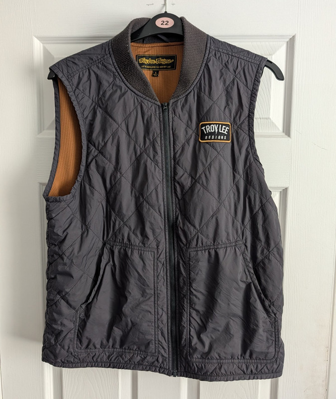 Troy Lee Designs Men’s Grey Quilted Gilet Waistcoat Full Zip Stand Collar L