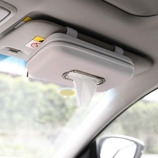Grey Luxury PU Leather Car Sun Visor Backseat Tissue Box Napkin Case Holder
