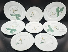 8 Pc Block Spal Trillium Bread Salad Plates Lot Vintage Watercolors Floral Retro