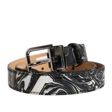 DOLCE & GABBANA Belt Men Black Marble Leather Metal Buckle 85cm / 34in 680usd