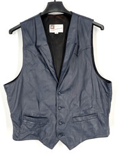 Scully Mens size 46 Navy genuine Leather Vest Western Cowboy Biker waistcoat USA