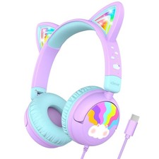 HS25 Headphones USB C, Cat Ear LED Light Up for Girls