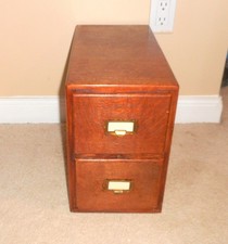 NICE VINTAGE TWO 2 DRAWER VERTICAL OAK INDEX CARD CABINET RECIPE LIBRARY