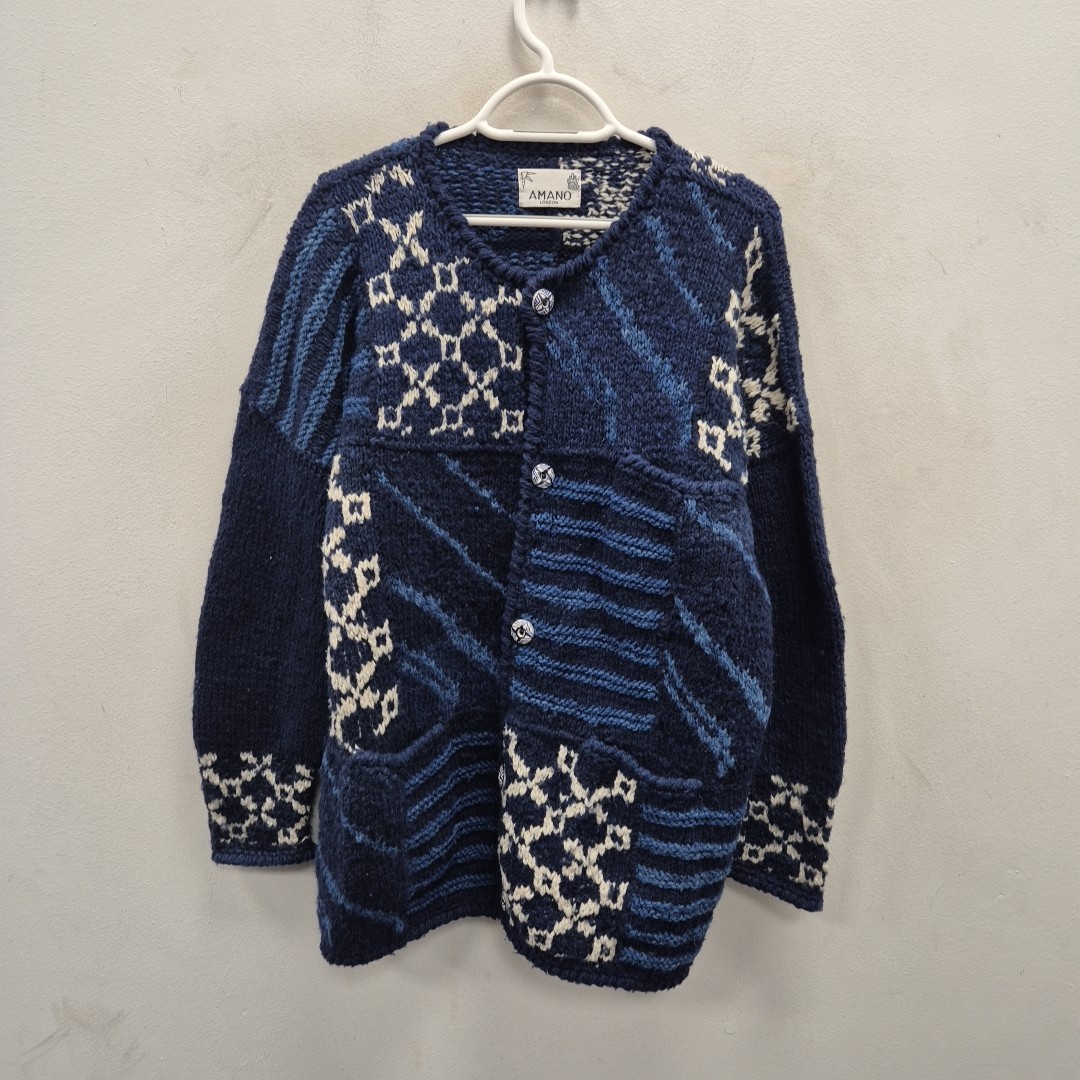Amano Handknit Patchwork Wool Chunky Cardigan Jac… - image 1