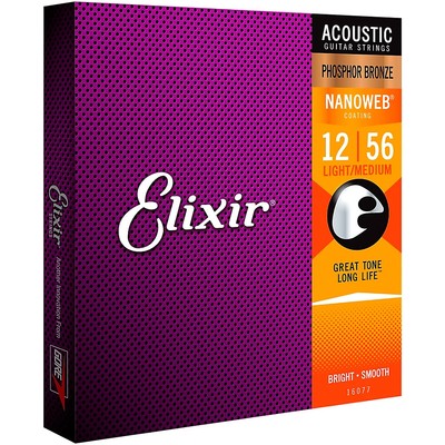 Elixir Phosphor Bronze Acoustic Guitar Strings NANOWEB Light/Medium (.012-.056)