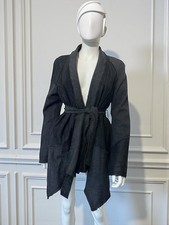Muubaa Black Leather Wool Belt Jacket Asymmetric Distressed Grunge Urban Casual