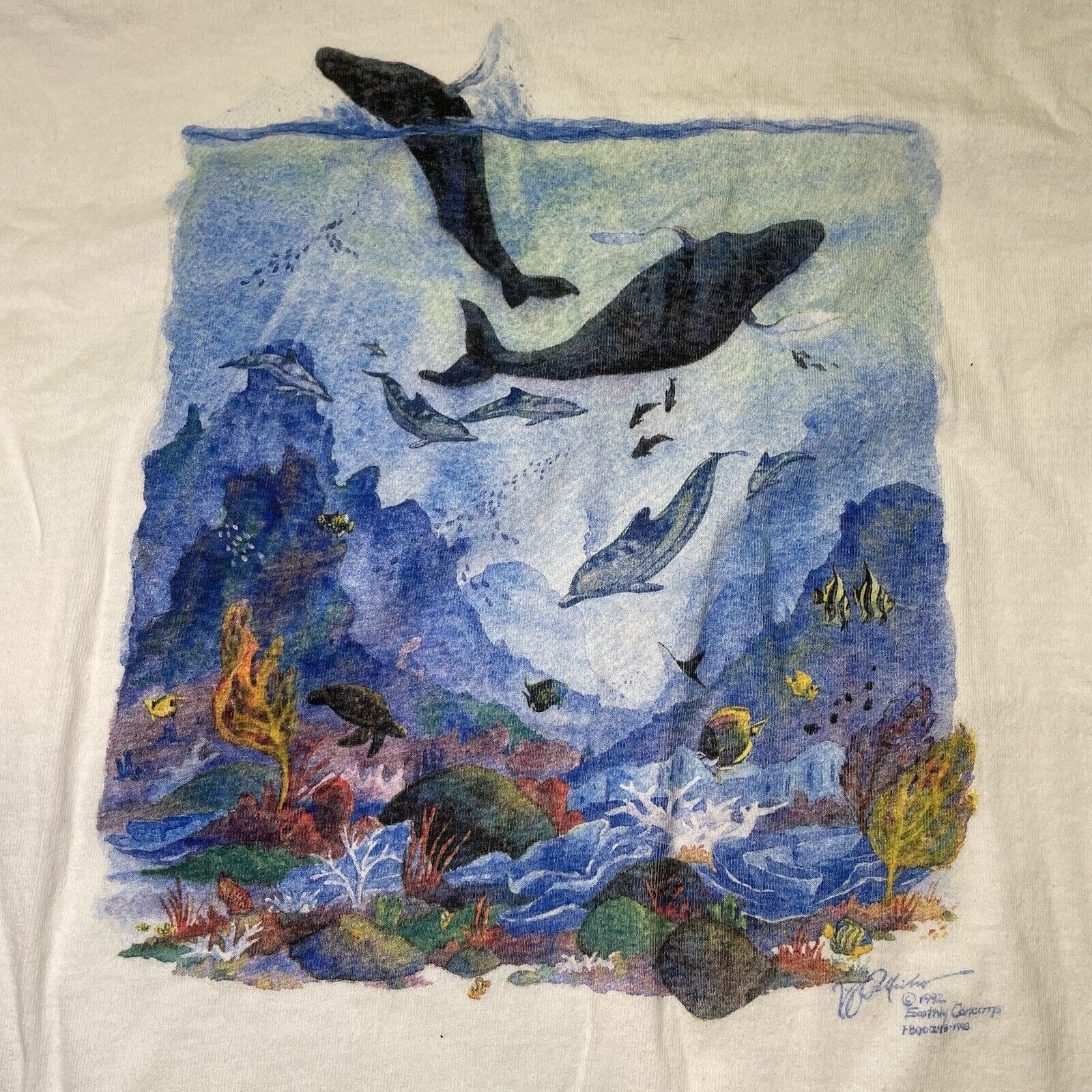 Vintage Art Shirt M Single Stitch Under Water Wor… - image 2