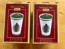 Set of 2 Spode Christmas Tree Travel Coffee/Tea Mugs 8oz. New in boxes