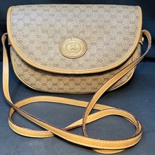 Vintage Leather GUCCI Micro GG Shoulder Cross Body Bag Beige