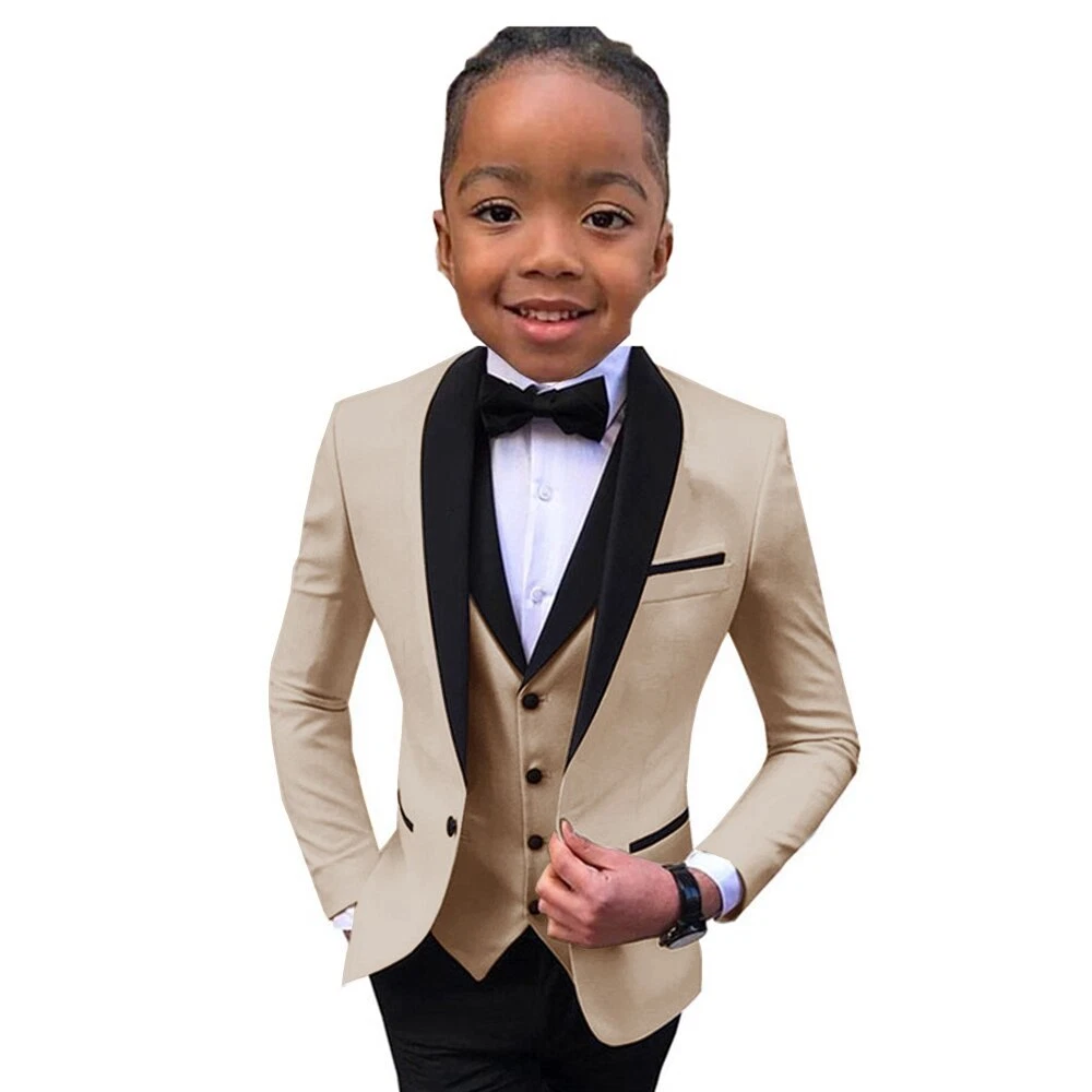 Boys Suit Wedding Tuxedo 3 Piece Shawl Collar Jacket Pants Vest