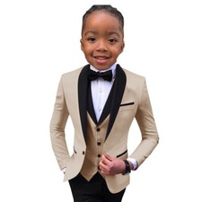 Boys Suit Wedding Tuxedo 3 Piece Shawl Collar Jacket Pants Vest Set Slim Outfit