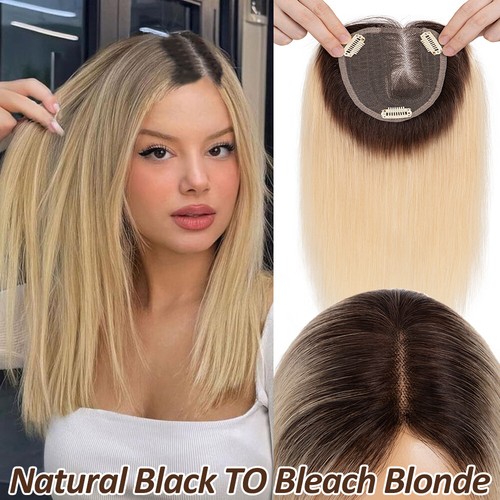 CLEARANCE 100% Remy Human Hair Topper Women Toupee Hairpiece Clip In Silk Base - Picture 56 of 56