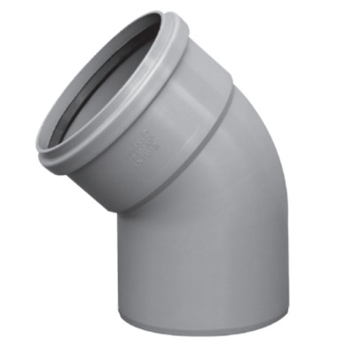 Bodenrohr 110 mm - 45 Grad Bogen - Steckmontage - Abwasser - 4'' - grau - Kanalisation