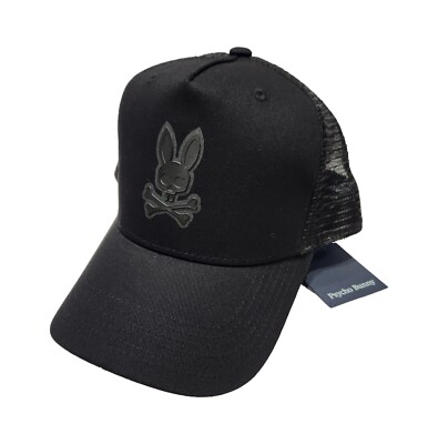 Psycho Bunny Men's Black Damon Trucker Cap