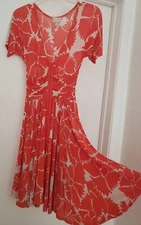 ANTHROPOLOGIE TRACY REESE Dress Y2K Orange Floral Ruch Waist Short Sleeve