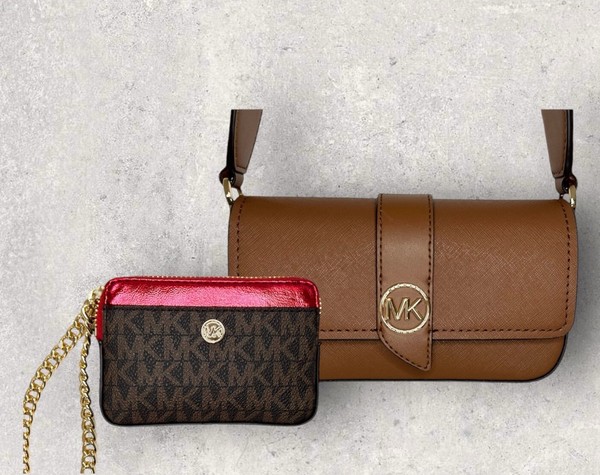 Michael Kors Mk Tasche UmhäNgetasche GeldböRse Jet Set Greenwich Braun Rot Neu-image