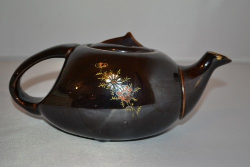 Vintage Brown Tea Pot Made in Japan Hand Painted Floral Design 4" Tall - Picture 2 of 5