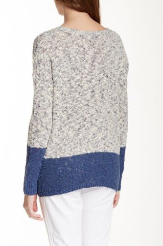 GR XS VINCE DENIM MARMORIERTER LANGARMPULLOVER MIT FARBBLOCK UND RUNDHALSAUSSCHNITT NEU MIT ETIKETT - Bild 2 von 2