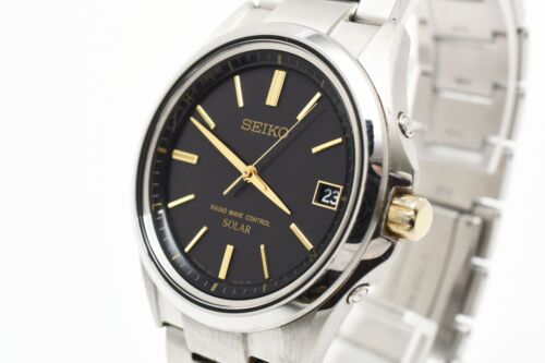 【NEAR MINT w/BOX】 SEIKO 7B24-0BN0 Radio Wave Control SOLAR Black Day Date Japan