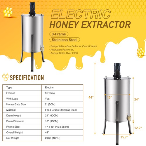 2/4 3/6 4/8 Frames Electric Honey Extractor Beekeeping Equipment Stainless Steel - Picture 9 of 11