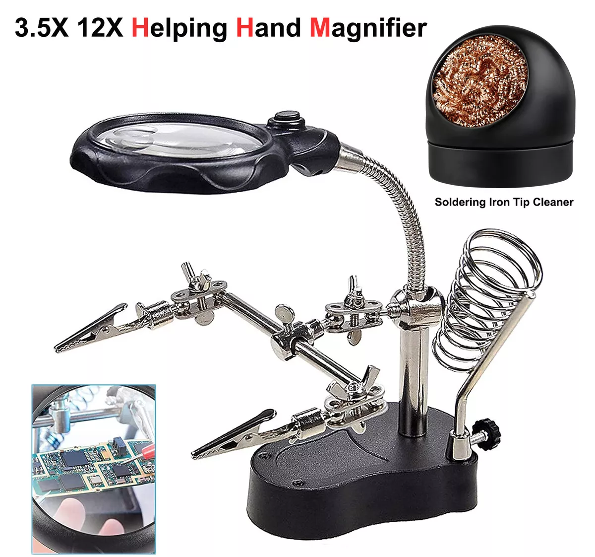 Third Hand Soldering Solder Iron Holder Magnifier Helping Station Tip Cleaner