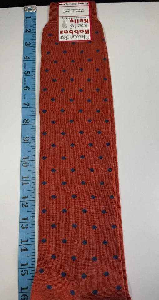Bresciani Italian Unisex Over The Calf Socks Mattone Orange W Blue Dots One Size - Image 4 of 4
