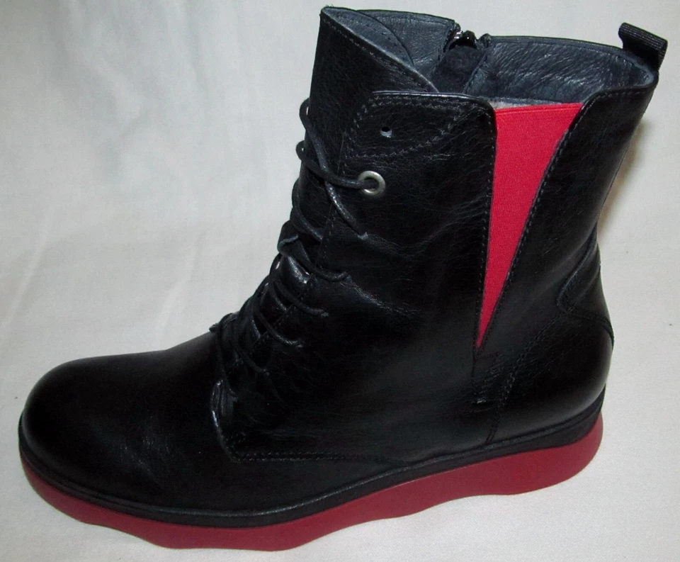 Nuevas botas Wolky Akita de cuero resistente al agua negras rojas con cordones para mujer talla 11 Foto 3 de 4