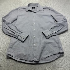 Hugo Boss Jenno Button Shirt Gray Houndsooth Slim Fit Mens Size Medium 39 15 1/2
