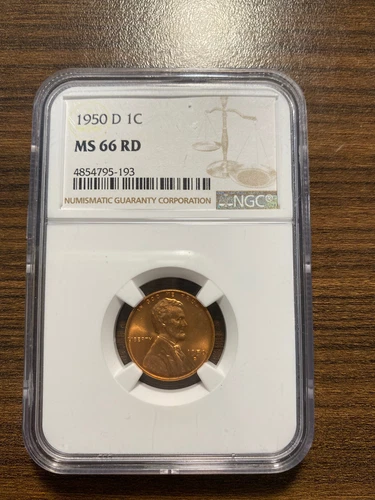 1950-D Lincoln Wheat Penny Cent 1C NGC MS 66 Red (RD) Type 1, Wheat Reverse
