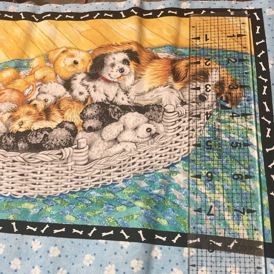 CACHORROS COLA DIFUSA Lisa McCue tela remanente perros cachorros cuadrados acolchado Foto 2 de 4