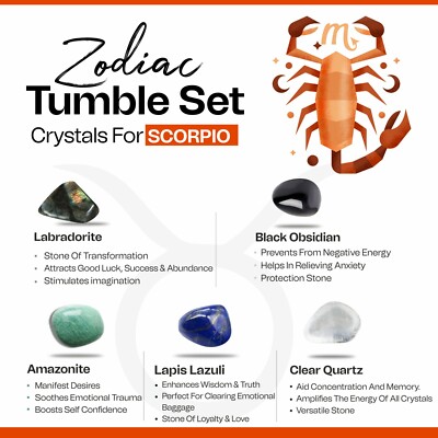 Zodiac Scorpio Sign Healing Crystal Stones 5PCs~For Men