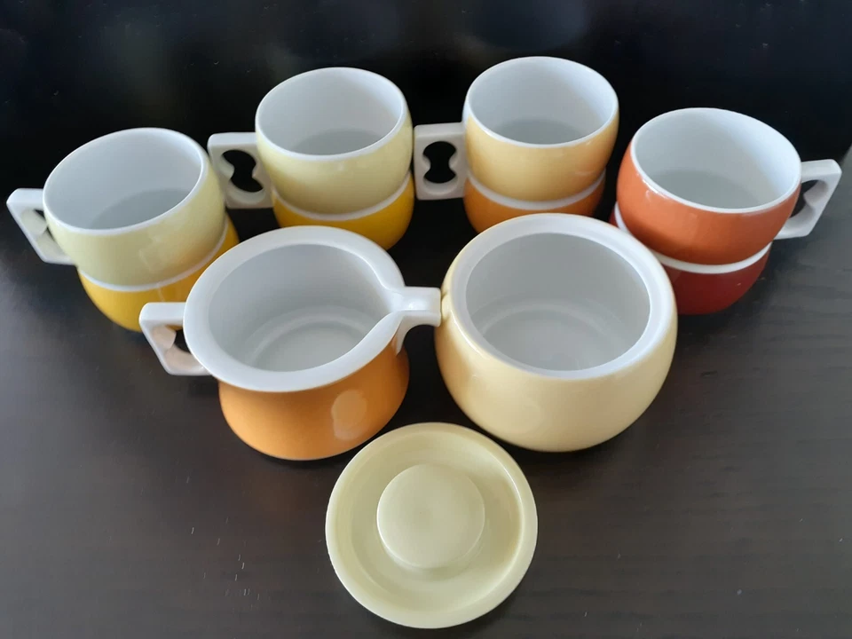 Conjunto Vintage Block Chromatics Arzberg 4 Canecas, Creme Laranja e Açúcar Amarelo com Tampa - Imagem 3 de 4
