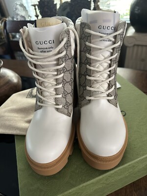 Women's Gucci Calfskin GG Supreme Monogram Boots Size 39 Made In