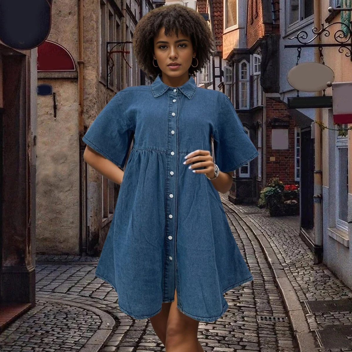 Denim short hotsell sleeve dress