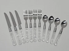 Vintage Ikea Bubblor Clear Acrylic Lucite Bubble Stainless Steel Cutlery Set 