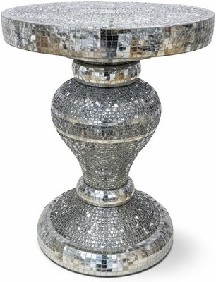 Silber Keramik Crushed Diamond Beistelltisch - 60 cm hoch Luxus Nachttisch