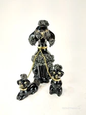 Vintage Black Spaghetti Poodle Dogs Set of 3 Mom and Puppies Chain Retro Japan