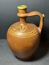 Antique Southwestern Tribal Vintage Clay Water Jug Pot W/Handle Hand Painted