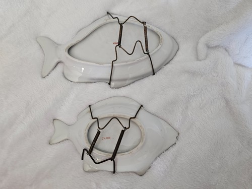 (Set of 2) Vintage Ceramic Fish Decor Hanging Plates Japan Teal 2 Diff. Sizes - Picture 10 of 16