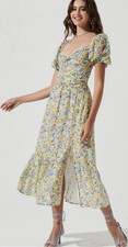 ASTR The Label XS Sweetheart Puff Sleeve Floral Chiffon Midi Dress Slit