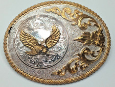 Flying Eagle Nocona Silver Gold Toned Belt Buckle Western Cowboy Ornate Shiny