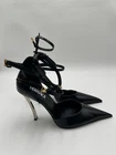 Versace Pin Point Leather Ankle Strap Pumps Black Leather Size 37.5