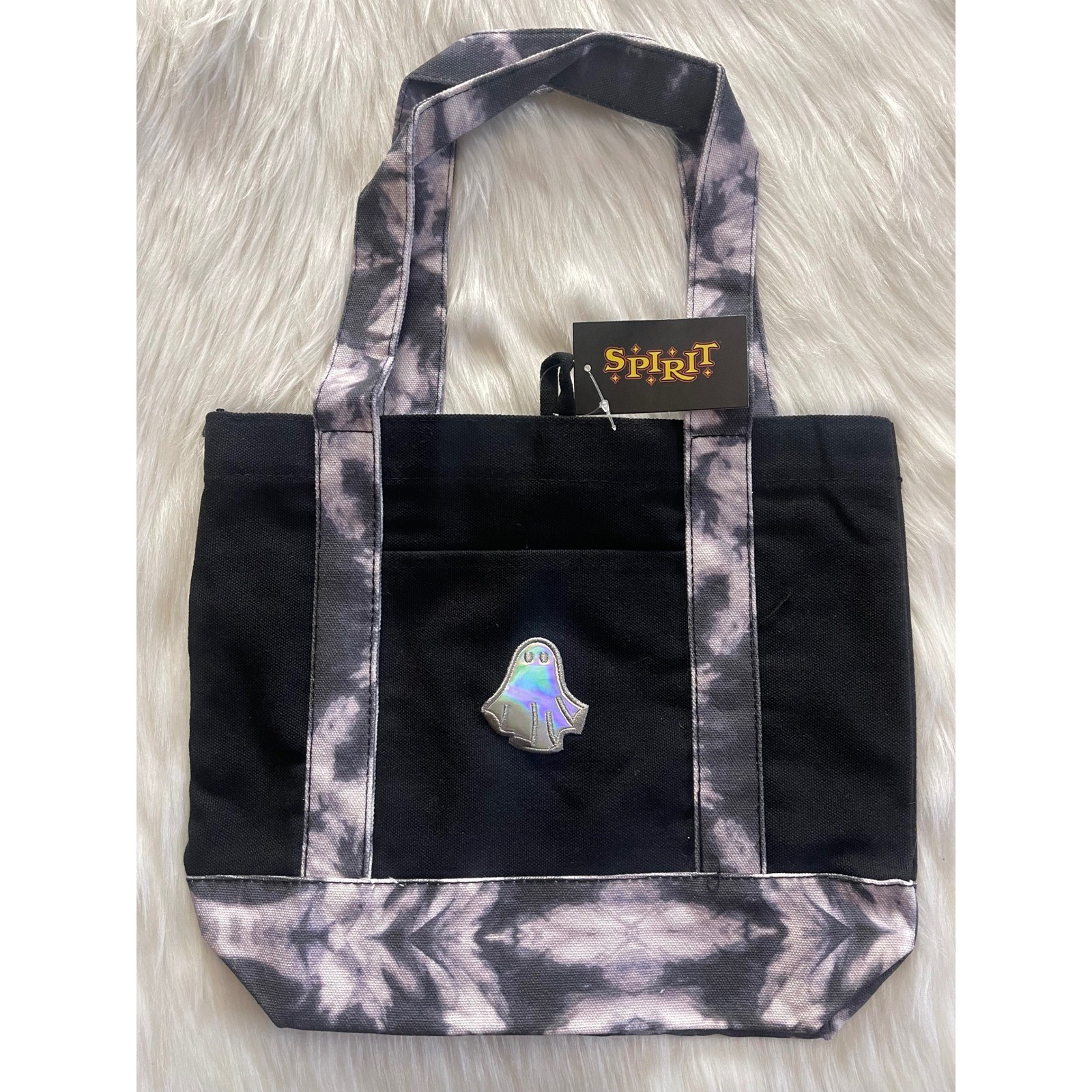 Spirit Halloween Black Ghost Canvas Mini Tote Bag New