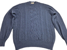 Scott  Charters 100 Merino Wool Thick Cable Knit Blue Sweater 44 L Italy 795