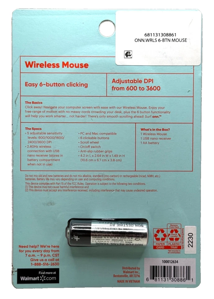 SEALED Surf Onn. Wireless Mouse 6 Button Clicking Adjustable DPI 600-3600 - Image 2 of 2